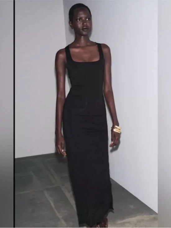 Classic Black Square-Neck Maxi Dress - Picture 1 of 2